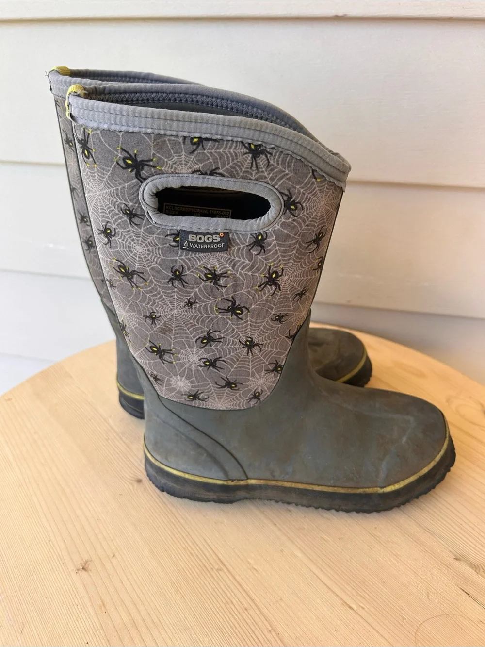 Bogs Gray & Yellow Spider Web Kids Rain Boots Halloween